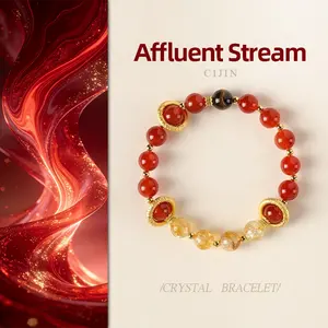 [Fortune Turner] crystal bracelet, red agate yellow citrine tiger eye, unisex, daily wear gift, natural stone gold sand ring, good luck peace success symbol