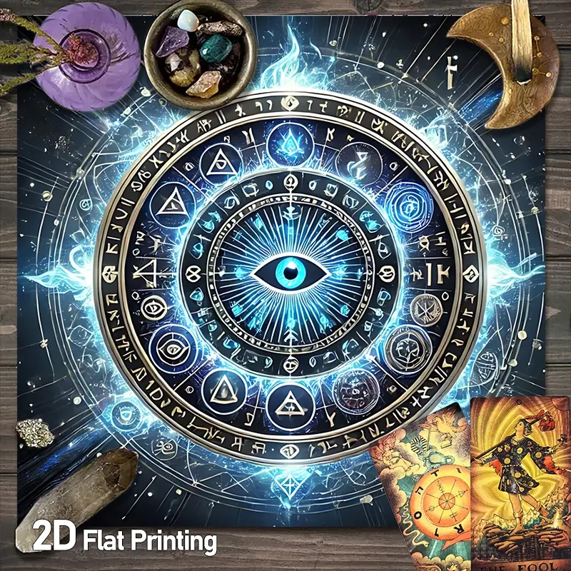 Mystic All-Seeing Eye Altar Cloths Witchcraft Blue Glowing Divination Astrology Tarot Card Tablecloth for Board Gaming Witchcraft and Astrology Decoration Oracle Paper Mat Falling Games Washable Tarot for Reading Cards