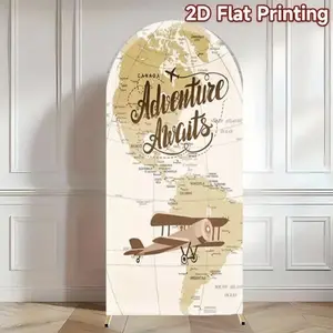 Adventure Awaits World Map Chiara Arch Covers Stretchy Backdrop – Perfect for Travel Theme Baby Shower, Birthday & Graduation Party Photo Backdrop, Party Decor