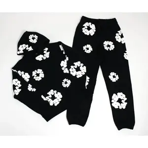 Explosive Fashion Trend Foam-Printed Hoodie New Couple Matching Set Hoodie + Long Pants Hoodie Kapok Flower GARMENTARY
