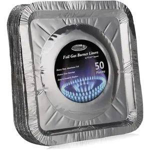 [New Deal] 50 Pack Aluminum Foil Square Stove Burner Covers Disposable Heavy Thick Quality Bib Liners Drip Pans Gas Range Top Protectors 8.5” Cookware