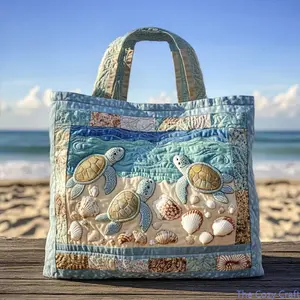 3D Digital Print Canvas Tote Bag Unique Floral Turtle Beach Design Handheld Shoulder Purse Stylish Spacious Reusable Accessory For Summer Vacation Beach Trip Daily Commute Shopping Outdoor Casual Holiday Use outdoorfun