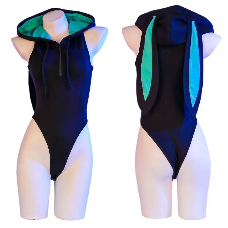 Anime Japanese Cute Rabbit Ear Hoodie Bodysuit Bunny Tight Fitting Girls Role Play Outfits Underwear Halloween Cosplay Costume Womenswear Clothes Uniform