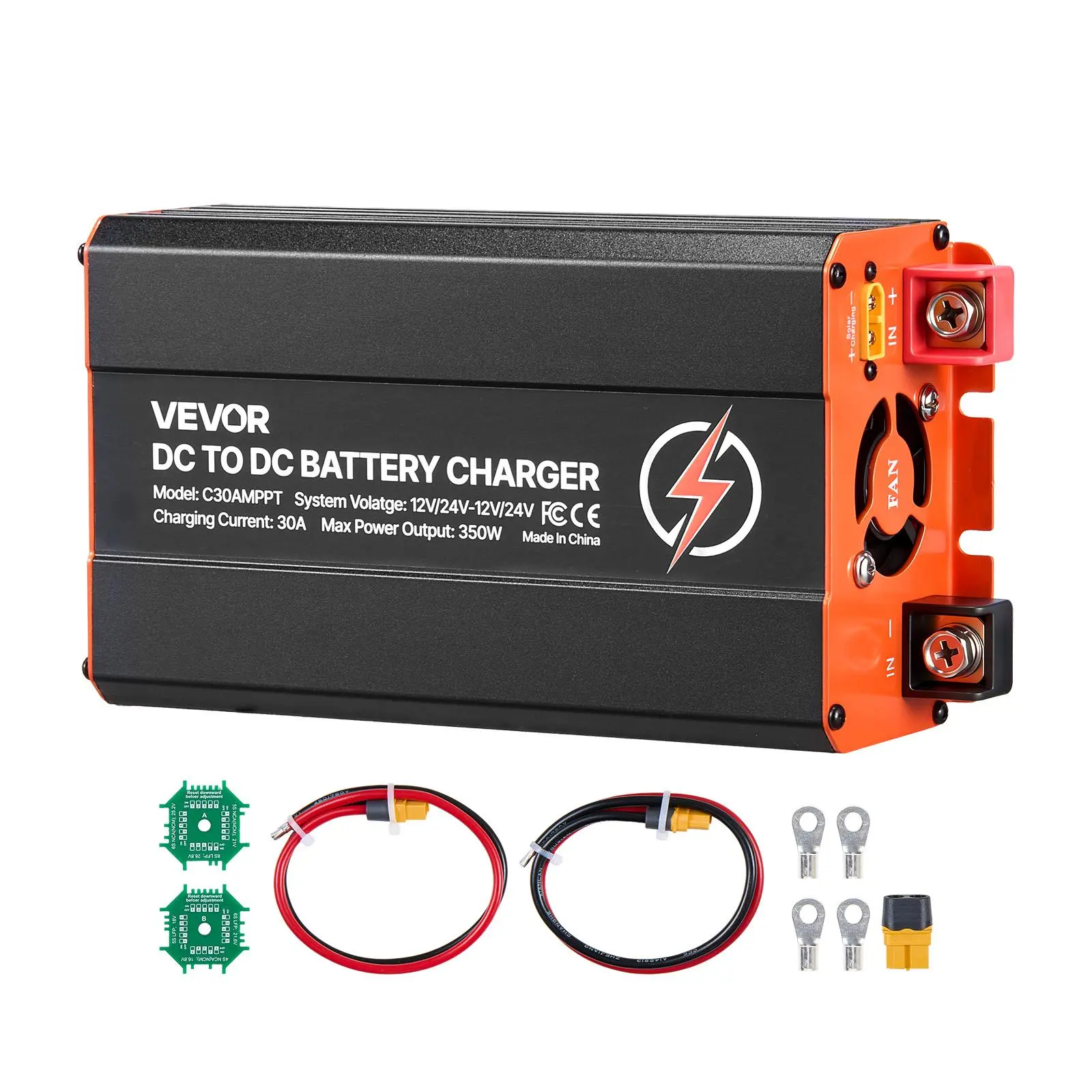 【summerfinds】VEVOR MPPT DC-to-DC On-Board Battery Charger, 350W 30A, Solar Panel/Alternator Dual Input, Smart Multi-Stage Charging for 12V/24V LiFePO4 & Lead-Acid Batteries, Father's Day Gift, for RV Backup, Lifepo4 Power Supplies, Cooling Fan, Portable P