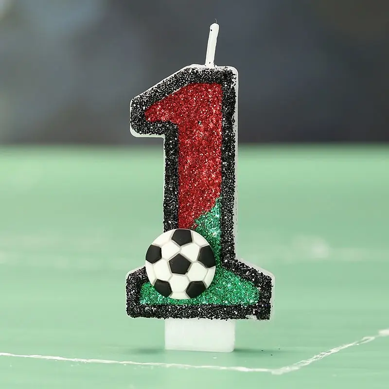 1pc Red and green soccer ball birthday candle cake decorations, Ornaments, sparkly number candles, Cake Decorating, suitable for children's birthday parties, wedding party decorations, Christmas, New Year's and other holiday celebrations