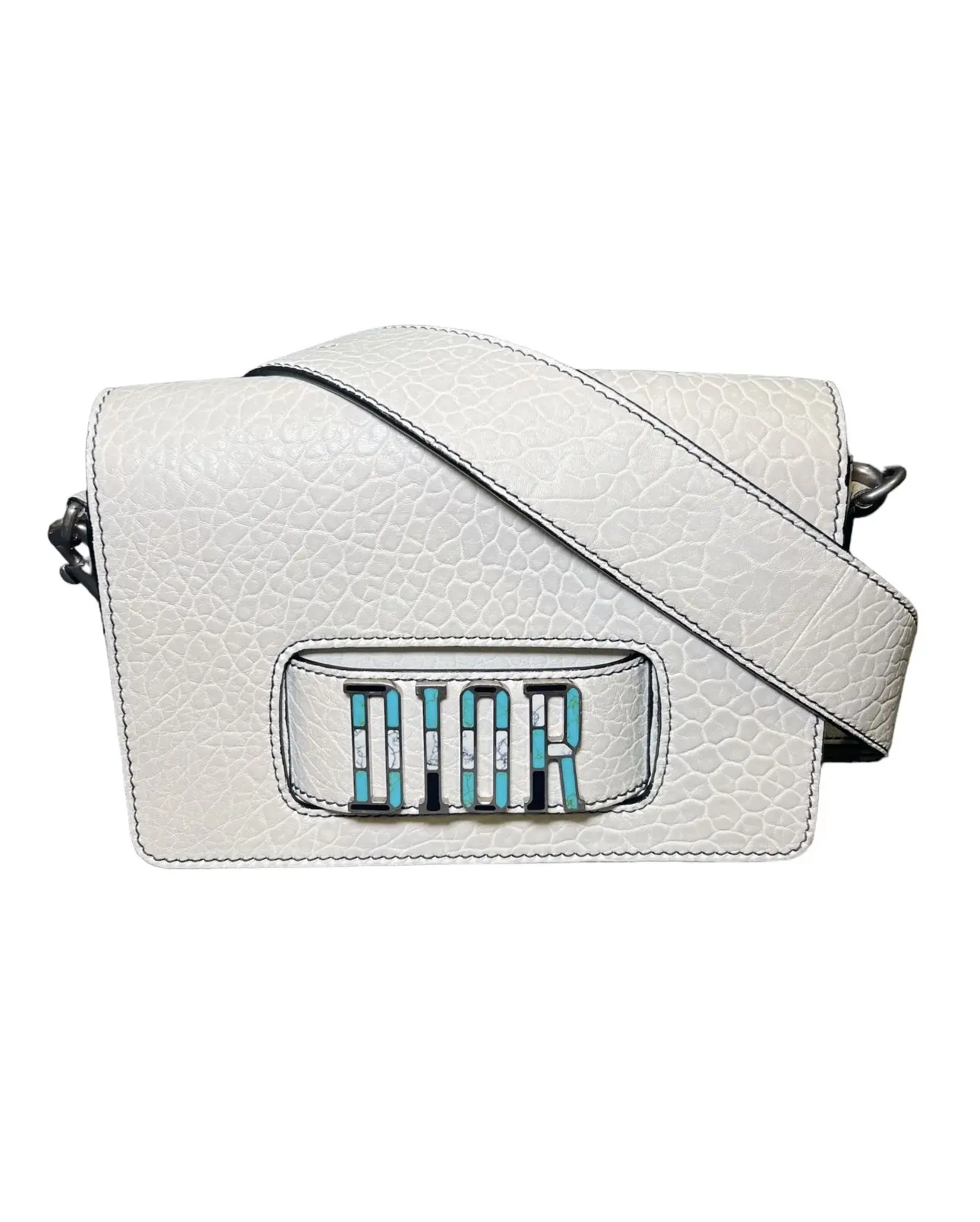 Pre-owned Dior leather Crossbody Bags Christian Canyon Grained Lambskin Flap Off White Crossbody/Clutch Bag