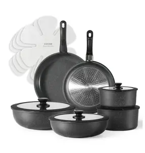CAROTE 17pcs Nonstick Cookware Set, Granite Non Stick Pots and Pans Set with Removable Handle, Black
