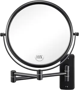 Wall Mounted Makeup Mirror - 1X/10X Magnifying Mirror for Wall, 8 Inch Double Sided 360 Swivel Extendable Bathroom Mirror for Shaving, Black