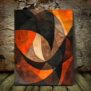 A canvas painting in a frame, home decor for bedroom and living room, burnt orange gray-brown modern geometric design abstract art, suitable for decoration in cafes, offices, living rooms, dormitories, or kitchens, Wall Decor Art