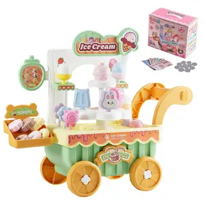 VEVOR Ice Cream Cart for Kids, 27 PCS Accessories, Pretend Play Store with Storage Trolley with Pretend Money, Sound Light Effects, Montessori Educational Ice Cream Truck Toys for Toddlers 3+