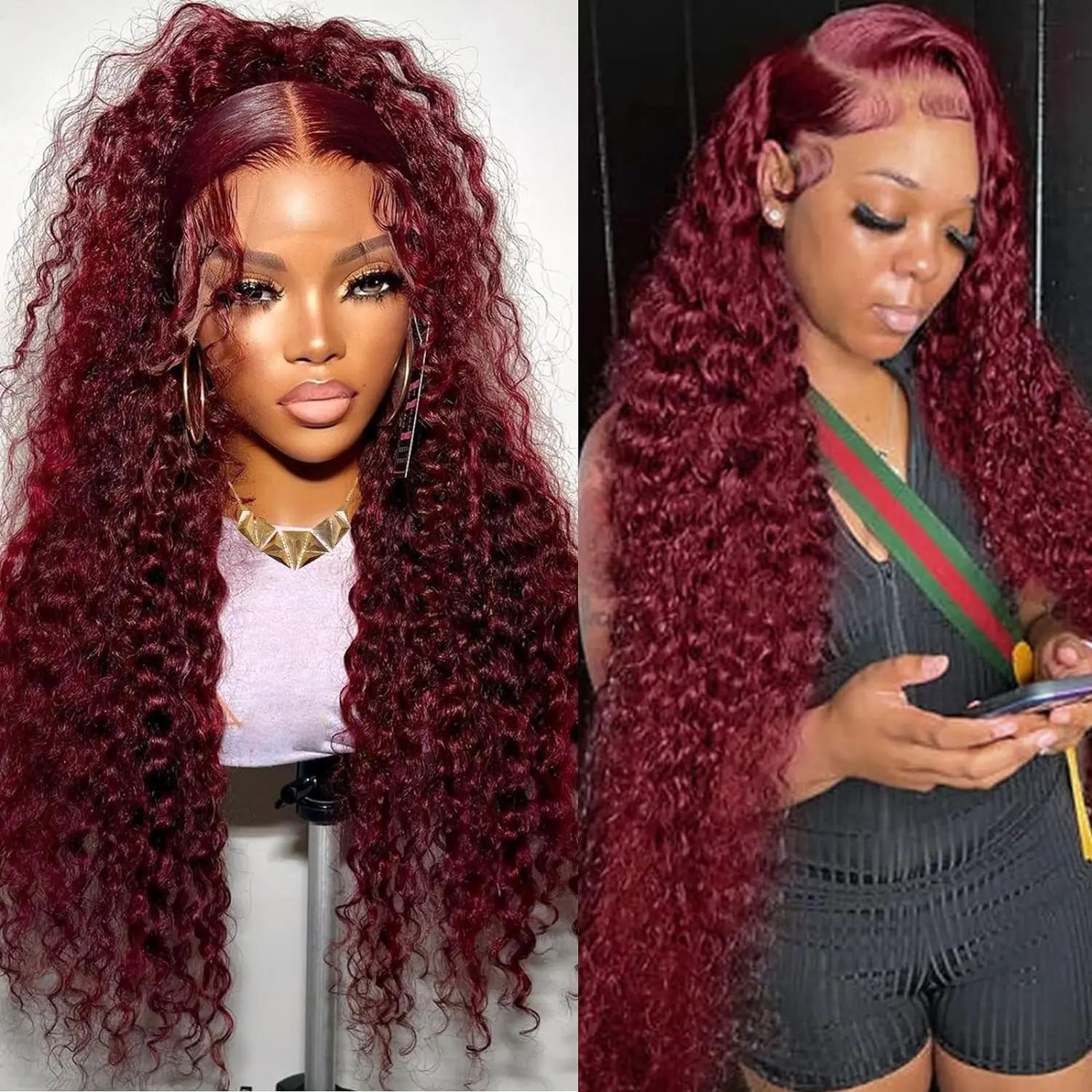 Simidola 99J Burgundy 13x6 HD Lace Front 230% Density Deep Wave Human Wigs Burgundy Red Wine Glueless Human Hair Wigs for Women summerwins Hd Frontal Wig Frontal Bouncy Wig