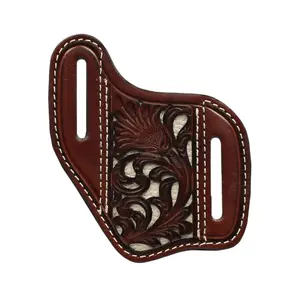 Nocona Dark Brown Leather with Floral Tooling and White Inlay Knife Sheath