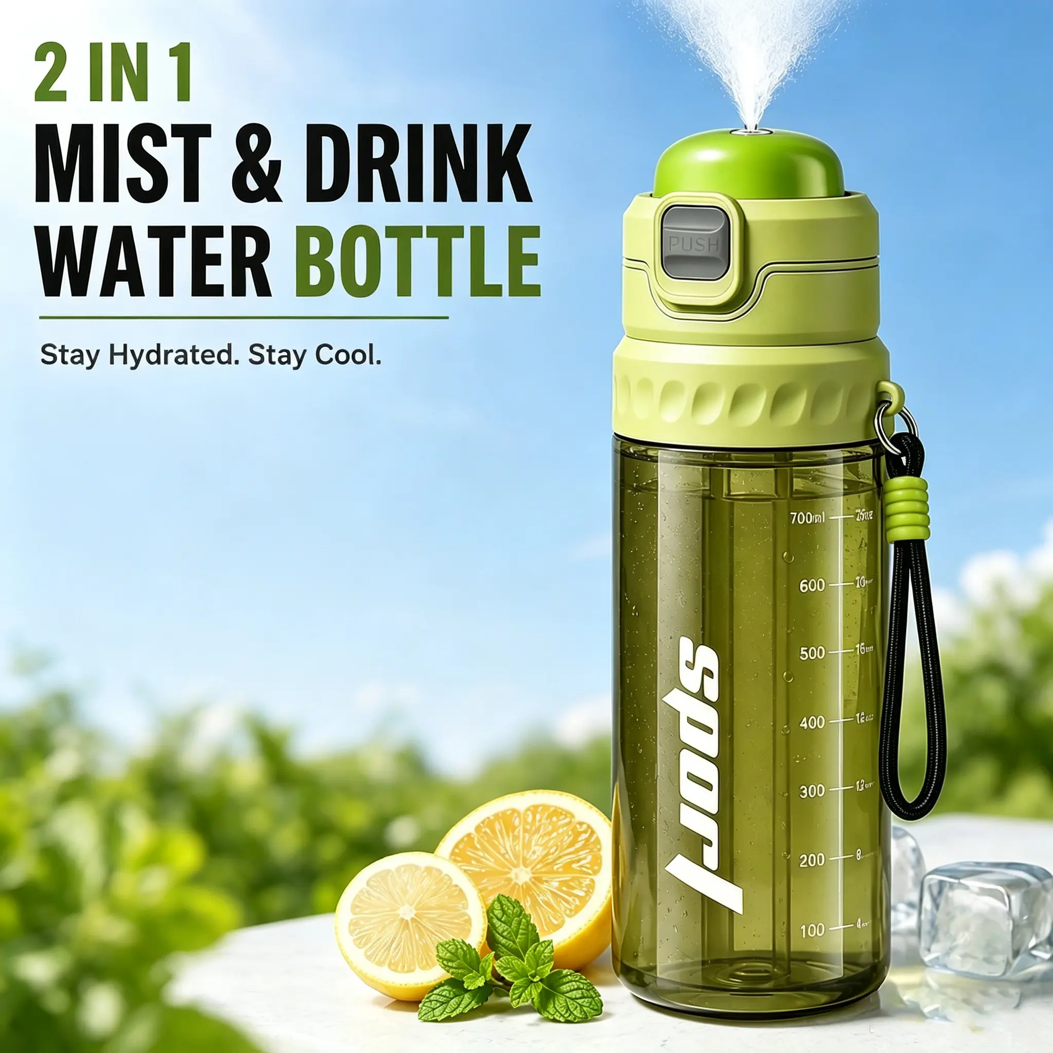 Summer High-Profile Spray Water Bottle, Large Capacity Sports Straw Cup, Men's Outdoor Cycling Plastic Cup, Cooling Drinkware, Sports Water Bottles, Workout Water Bottle Bike