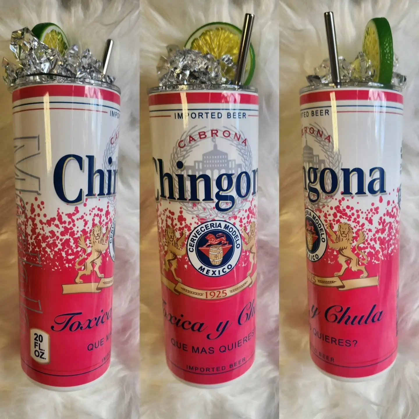 Chingona 20oz Insulated Straw Tumbler Vacuum Flask - Stainless Steel Double-Wall Reusable Drink Bottle with Ice-Lime Lid, Rubber Bottom Sticker, Hand Wash Only