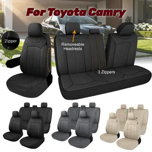 9Pcs For Toyota Camry 2011-2019 2020 2021 2022 2023 2024 2025 2026 Car 5 Seat Covers Full Set Leather, Car Front Seat Covers with Zipper for Armrest & Rear Split Bench with 3 Zipper, 4 Season Seat Cover Cushion Protector Pad Mat Non-Slip Auto Accessories