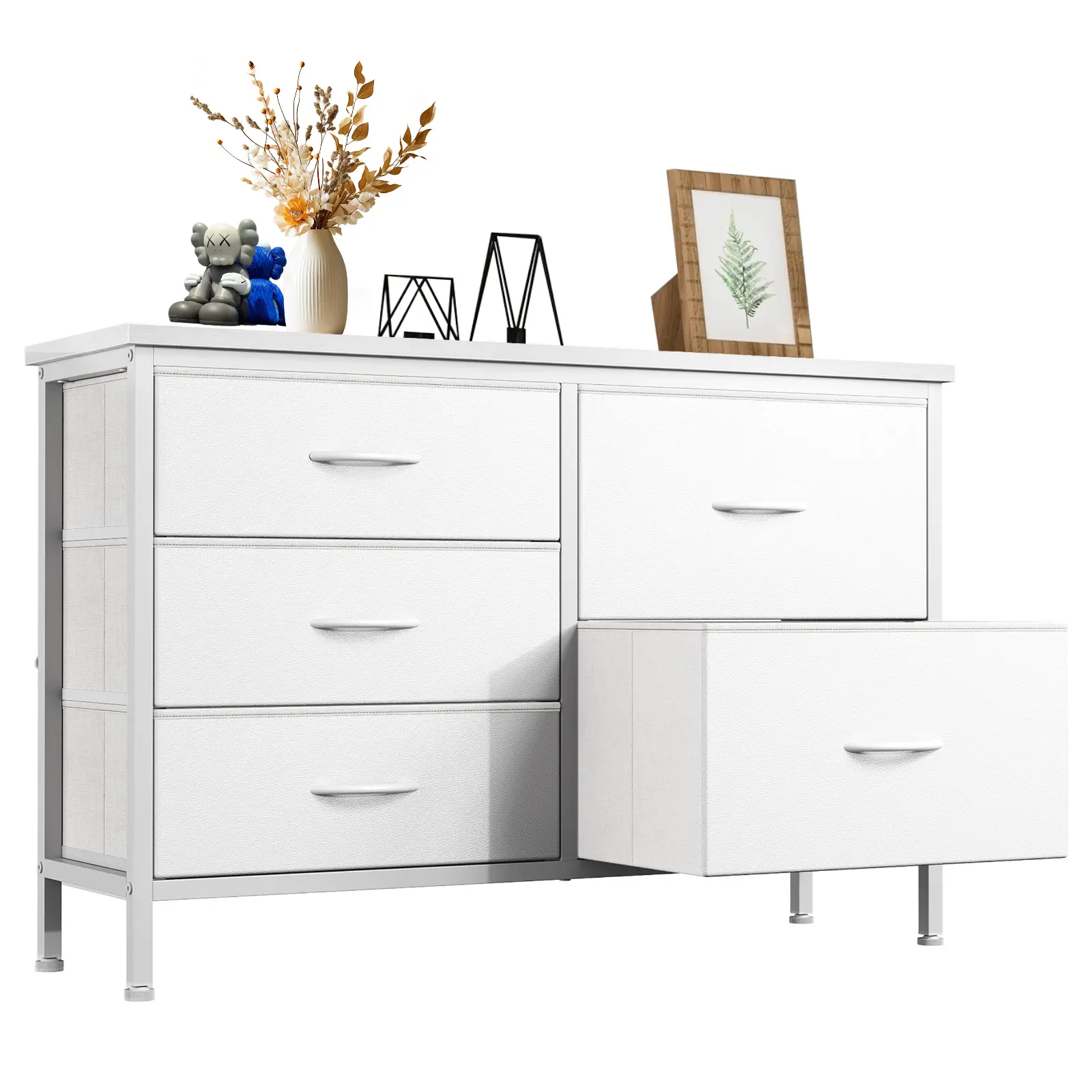 5-Drawer Fabric Dresser with Metal Frame - Modern Home Decor Apartment Furniture, Storage Organization Unit for Bedroom, Living Room TV Stand, Organizer Storage