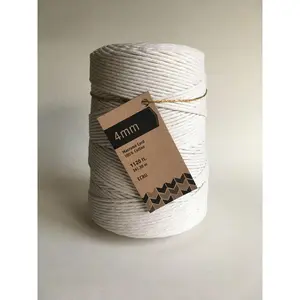 4mm Single Strand Macrame Cord 1 Ply Twisted Cotton Craft Rope - Natural Beige Fiber Art String