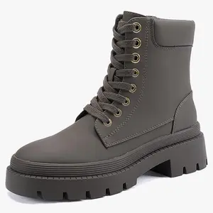EETTARO Lace Up Ankle Boots for Women Low Heel Military Combat Ankle Boots for Women Mid-Calf Work Shoes