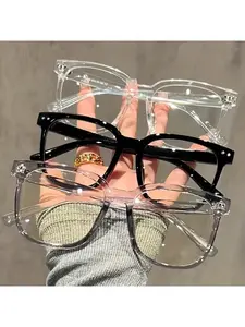 3 Pairs Neutral Square Frame Blue Light Blocking Glasses, Boho Style, All over Print, Unisex, Fashionable Campus Look, Retro Design