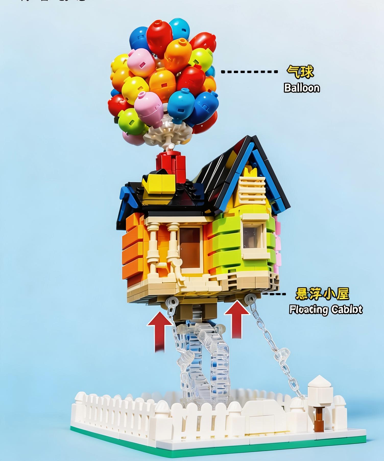 Floating Balloon House Building Blocks Set 2-in-1 , Movie Inspired Collectible Creative Toy, Perfect Christmas Birthday Gift for Kids & Adult Movie Fans,with Removable Transparent Stand