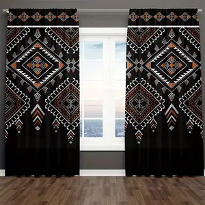 Bohemian Aztec Print Curtains Set of 2, Fashionable Rod Pocket Window Drapes for Bedroom and Living Room, Easy Installation, Home Decoration Curtain, Home Textile