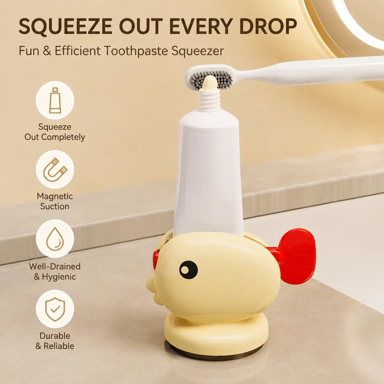 1 Count, Cute Fish Shaped Toothpaste Squeezer with Suction Cup Wall Mount, for Bathroom Use to Squeeze Toothpaste Completely Without Residual Waste