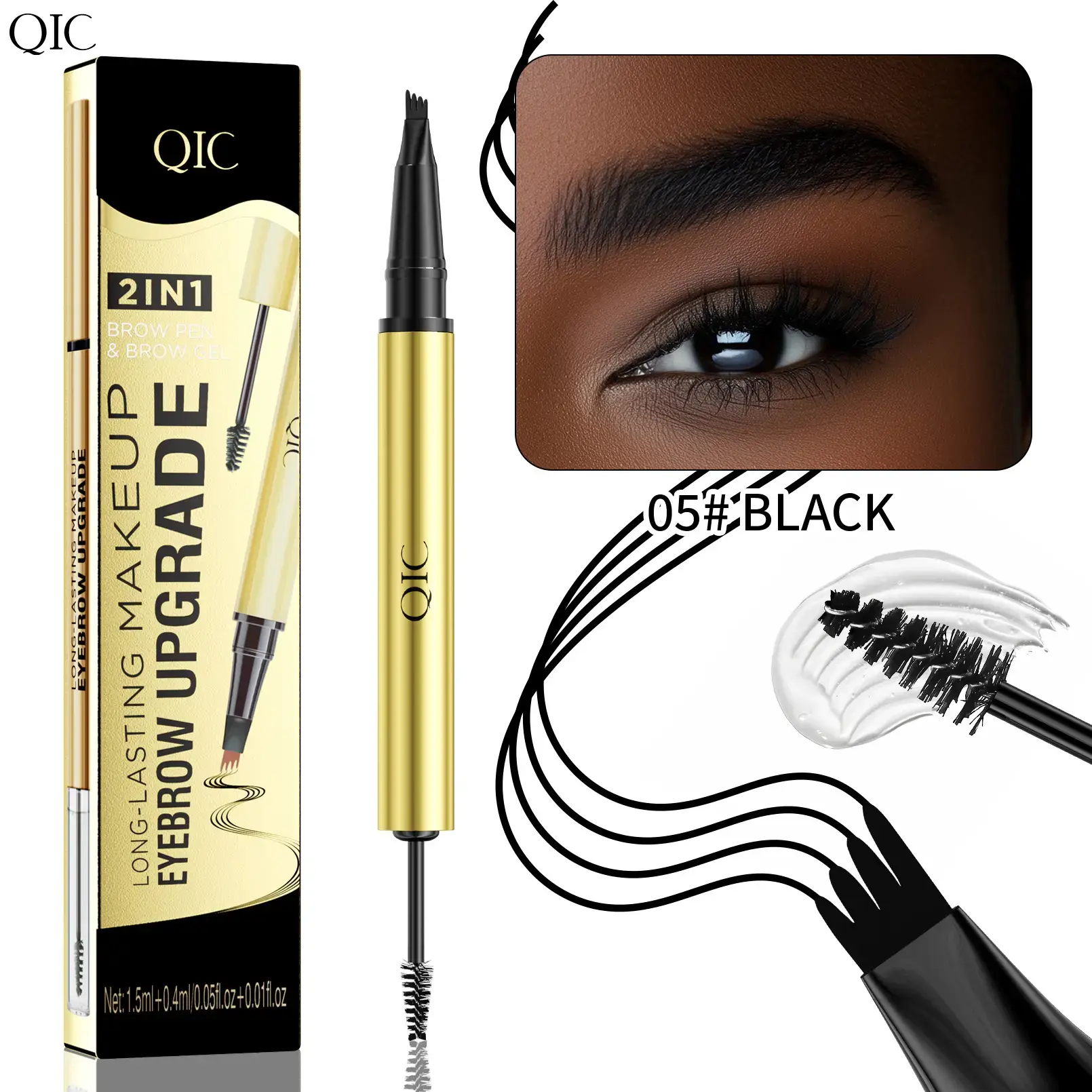 2-in-1 Micro-Fork Eyebrow Pencil – 4 Tip Microblading Brow Pen with Precision Curved Tip & Sealing Gel, Waterproof, Long-Lasting, Quick-Dry Smudge-Resistant for Natural Makeup