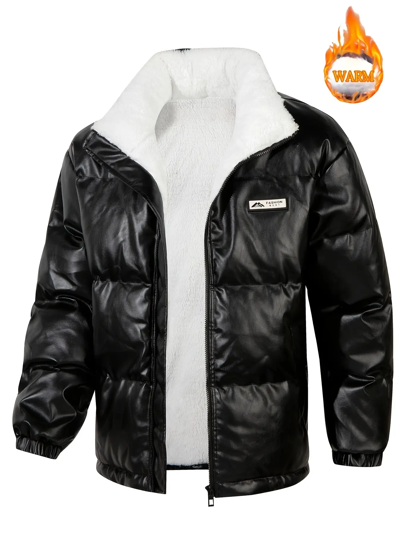 Men's Solid Zip-Up Drop Shoulder Thermal Thermal jacket,pu leather Jacket, Regular Fit Casual Long Sleeve Stand collar Outerwear for Suitable for everyday leisure outdoor wear, men jackets for winter