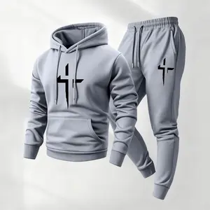 Men's Faith Printed Hoodie and Drawstring Sweatpants Set, Menswear, Casual Athletic Long Sleeve Hooded Jacket & Trousers for Fall & Winter, Men's Clothing for Daily Wear, Sportswear Indoor Outdoor, Tracksuit, Athleisure Summer Clothes