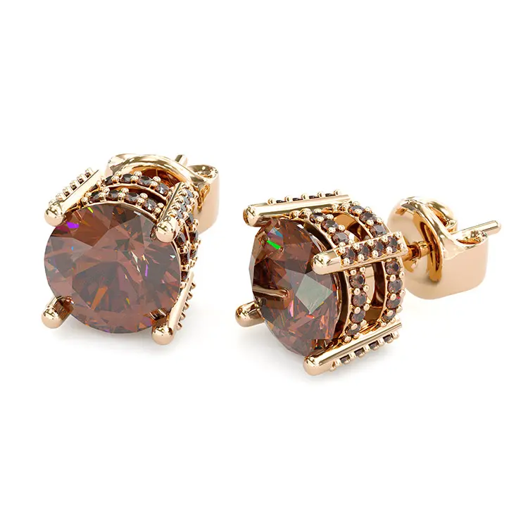 Jzora D-Coffee 8mm Circle Retro Stud Earrings - Unisex Chic, Dainty, Glamorous Artificial Gemstone Jewelry with Synthetic Diamond Zircon, Elegant Accessory for Women, Chic Artificial Gemstone Earrings, Dainty Artificial Gemstone Earrings