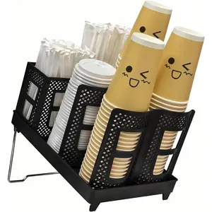 Coffee Cup Holder Organizer Unbreakable 2-IN-1 Paper Cup and Lid Holder with Straw Organizer Adjustable Paper Cup Holder for Countertop Coffee Station Bar Restaurant Breakroom Kitchen Office