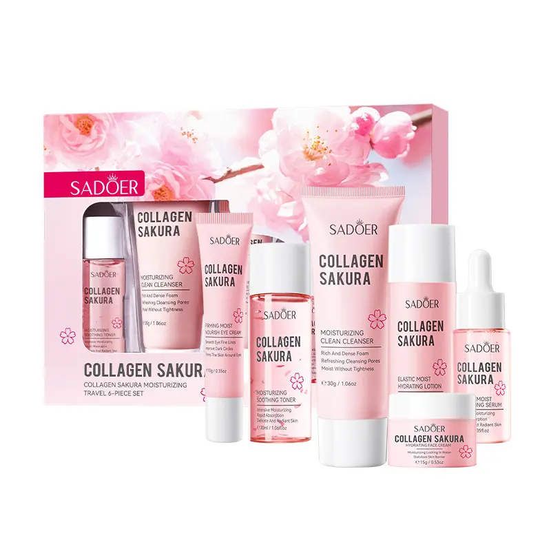 Cherry Blossom Collagen Portable Travel 6pcs Set Compact for Travel & Daily Skincare