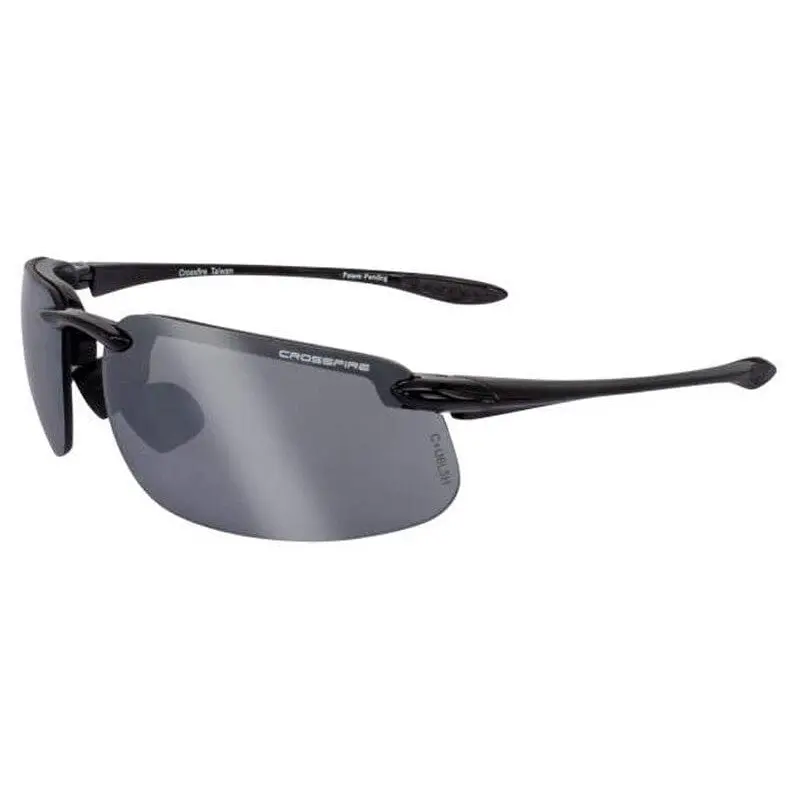 Men's Safety Sunglasses in Shiny Black, Ultra-light Polycarbonate Frame with Silver Mirror Lenses, Adjustable, Scratch-Resistant, Work Accessories, Ultraviolet Blocker, ANSI Z87.1+, Single Pair, Black And Silver Men's Sunglasses, Crossfire Es4, Protects A