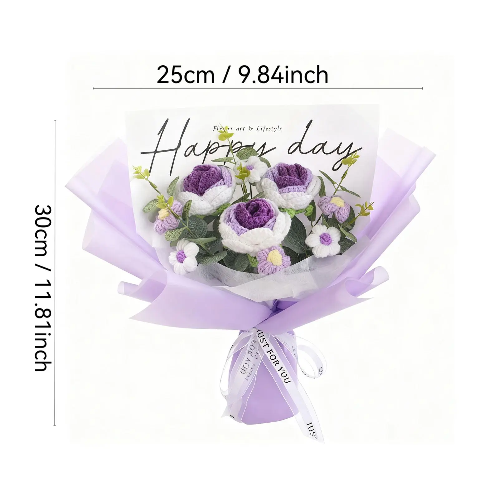Hand-crochet 3 rose bouquets, 1 artificial hand bouquet, knitted flowers, Artificial Roses, Valentine's Day, Mother's Day, birthday gifts, home decoration, party decoration, fruits, decorative bouquets, Woven Crochet Bouquet