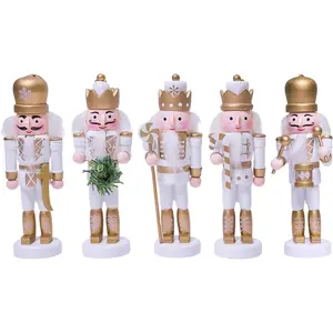 5PCS Christmas Decorations Nutcracker Ornament 5 inch Wooden Soldier Xmas Tree Hanging Nutcracker Soldier Set for Tree Table Decor Gifts