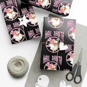 Hail Santa Funny Christmas Wrapping Paper, Retro Pink Xmas Theme Gift Wrap Papers