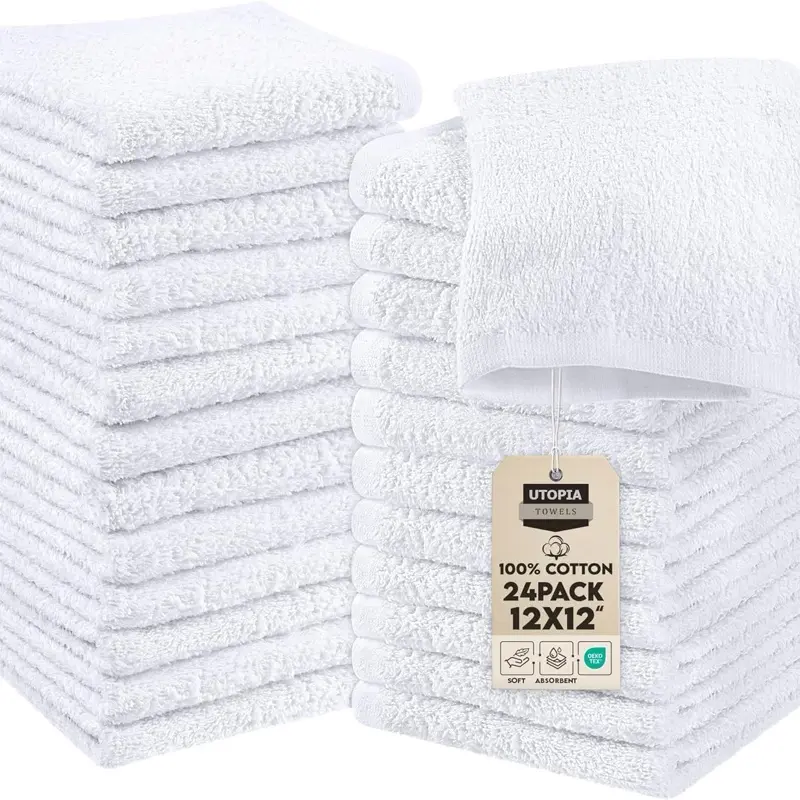Utopia Towels 24 Pack Cotton Washcloths Set, 100% Ring Spun Cotton, Premium Quality Flannel Face Cloths, Highly Absorbent and Soft Feel Fingertip Towels, White