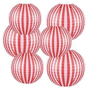 6pcs Striped Paper Lanterns, DIY Kids Painting, European Wedding Decor, 12'' & 8'' Carnival Birthday Hanging Paper Lamps