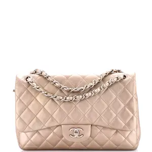 Pre-owned CHANEL Leather Shoulder Bags Classic Double Flap Bag Quilted Lambskin Jumbo by Rebag