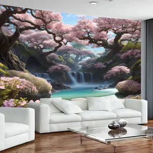 1 Sheet, Cherry Blossom Waterfall Tapestry - Large, Easy to Hang Peach Blossom Texture Wall Art for Bedroom, Living Room and Dorm Decor