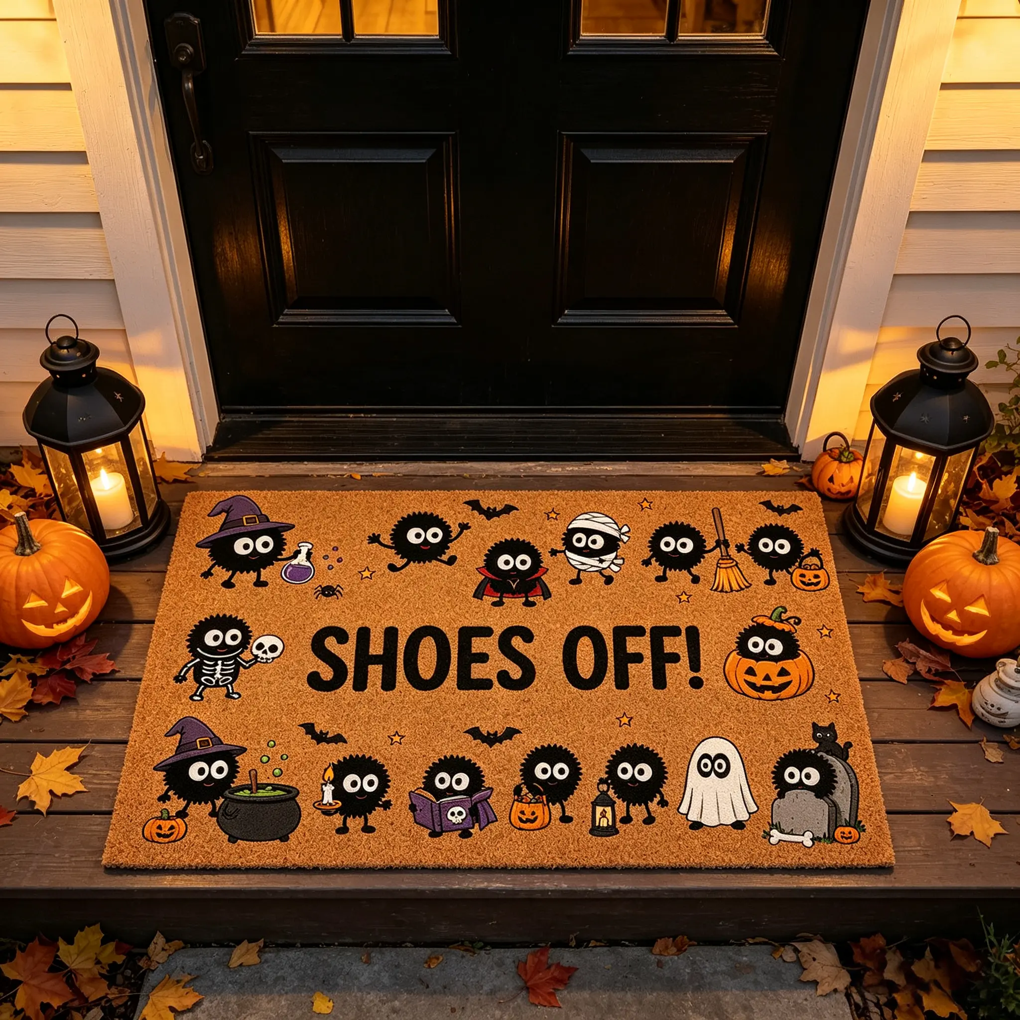 Soot Sprite Halloween Doormat Non Slip Cute Shoes Off Front Door Mat Spooky Season Entryway Rug