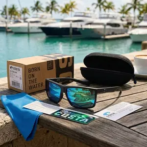 Costa Del Mar Rinconcito Fishing Sunglasses – Green Mirror Polarized Glass Lens, Matte Black Frame – Premium Full Set
