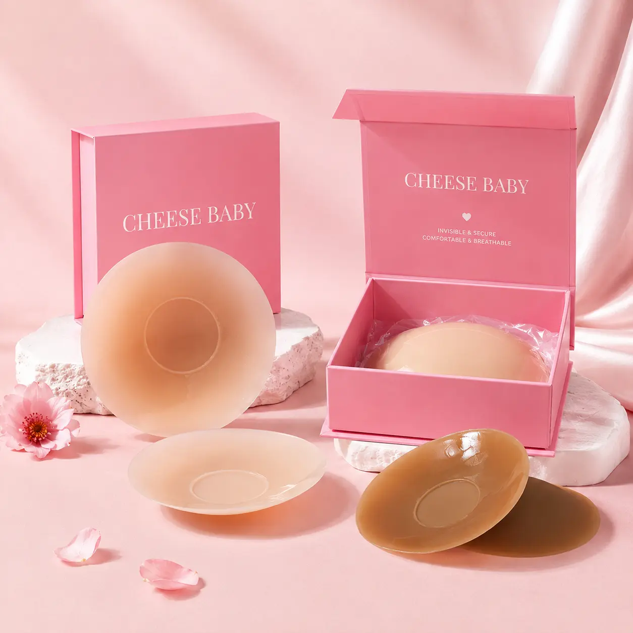 Women's Seamless Medical-Silicone Body Coverage Adhesive Bras - Gentle-Stick Non-Toxic Sticky Circles, Adhesive-Free Nip Covers, 10-Wear Reusable, Full Coverage Removable Cup Pads, Infinity Edge Underwear Pads, Everyday Invisible Bra Liner