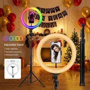 10" RGB Selfie Ring Light with 63" Extendable Tripod Stand, 10 Brightness Levels, Perfect for Smartphone, Video Vlog, Makeup, YouTube, TikTok, Zoom Call, USB-Powered, Ideal for Content Creators#valentine's day gifts#Super Bowl