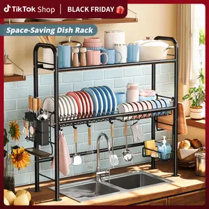【Holiday Deals】MiAoLi Over Sink Rack Kitchen Over The Sink Dish Drying Rack Organizer Large Space Saving Dish Drainer Countertop Dishes Rack On Counter Caddy Utensil Metal Organizer 1&2 Tiers 1Tier