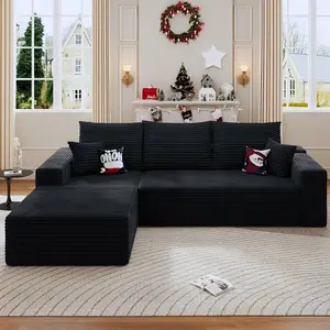 【2 Packages Shipping】105.7" L-Shaped Boneless Sectional Cloud Couch Corduroy Velvet Modular with Chaise No Assembly Required Sofa Living room furniture，Modular Corduroy Cloud Sofa