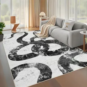 GARVEE 8x10 Area Rug Black and White, Washable Abstract Living Room Bedroom Rugs Non Slip,  Low Pile Ultra Thin Dining Room Carpet, Contemporary Accent Floor Cover for Office, Snake Print, Black
