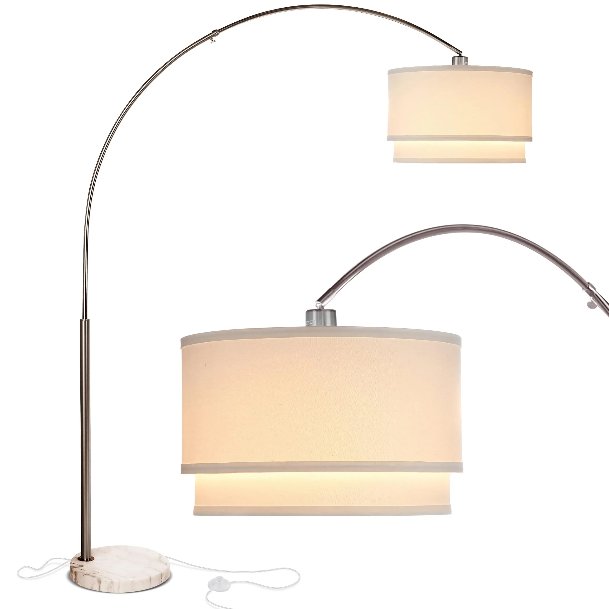 Brightech Mason LED Arc Floor Lamp - Home Decoration Indoor Light with Double Shade, Marble Base, Tall Pole Uplight for Living Room, Office (Bases & Shades Included), Home Decoration Lamp, Arched Lamps, Bases & Shades
