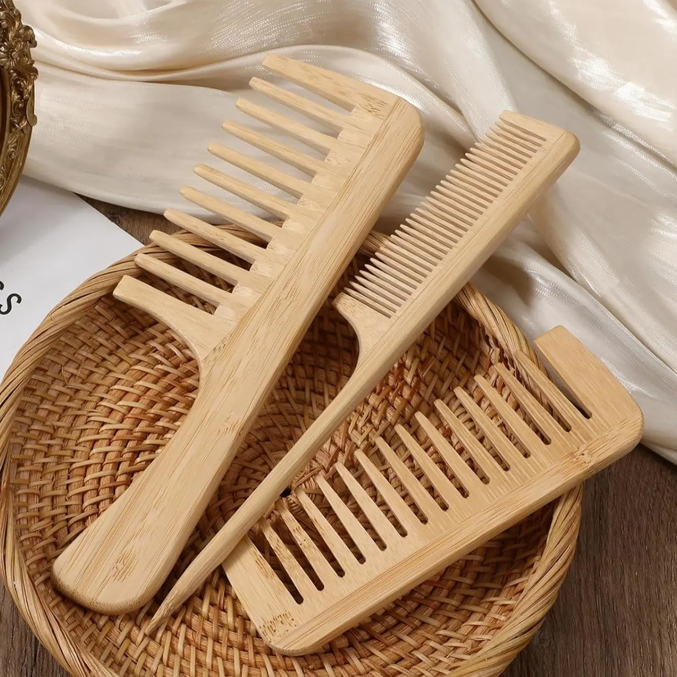 Handmade Bamboo Anti-Static Combs Set, Natural Bamboo Comb for Women Men Hair, Beard Wood Combs for Teasing Strands & Post Styling, Hair Care Comb, Hair Detangling Comb, Anti Static Hairbrush, Hair Styling Tools