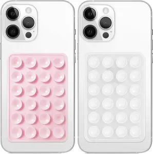 2 Pack Silicone Suction Smartphones Case Mount with Strong Non Slip Sticky Grip Holder for Selfies Videos Light Pink and Translucent